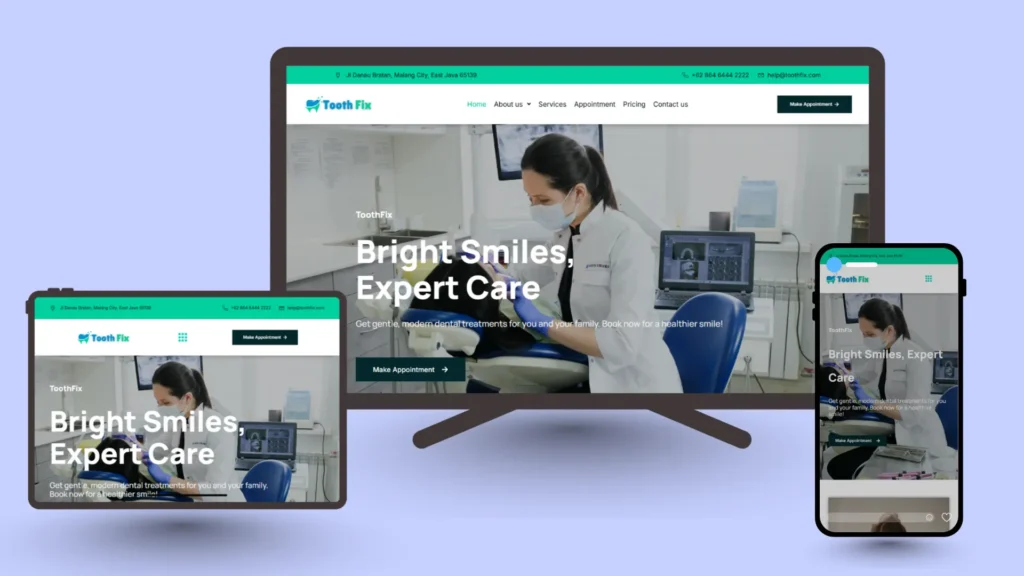 A dentist website web design portfolio built by adeebhq